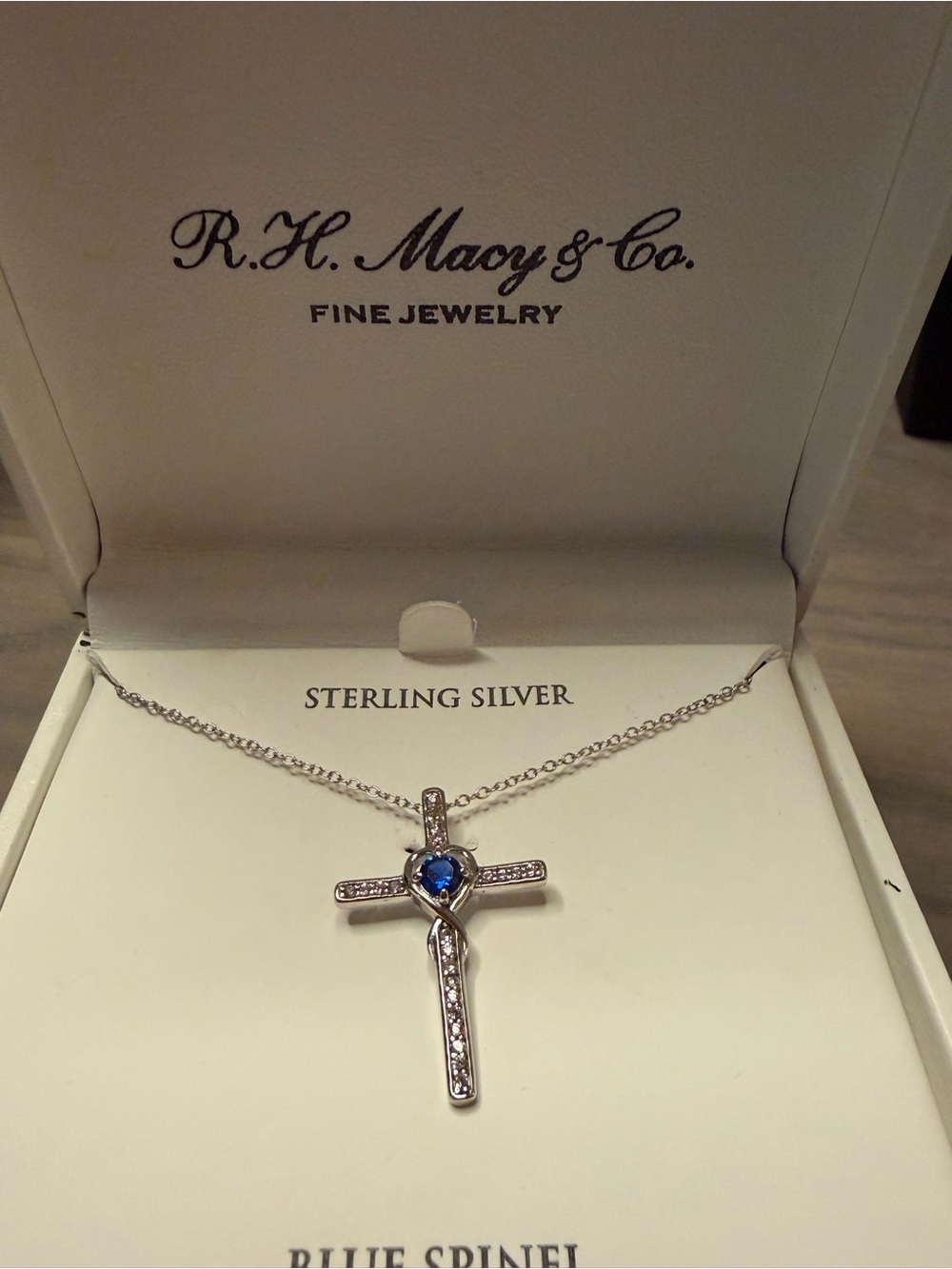 Sterling Silver Blue Spinel Cross Pendant Necklace